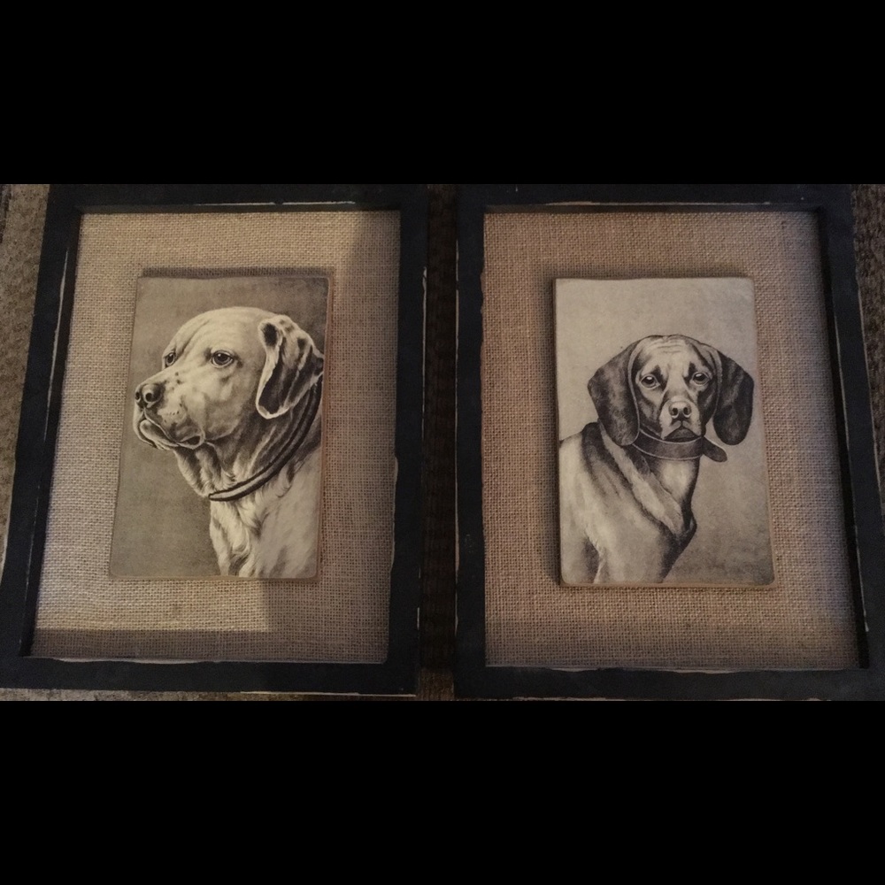 Framed Dog Sketches. Black antiqued Frames